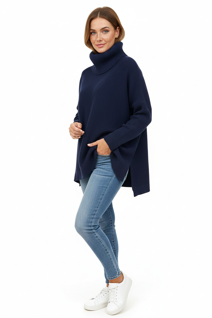 Willow Women's Turtleneck Sweater – Ultra-Soft Oversized Knit with Tall Collar & Chic Style