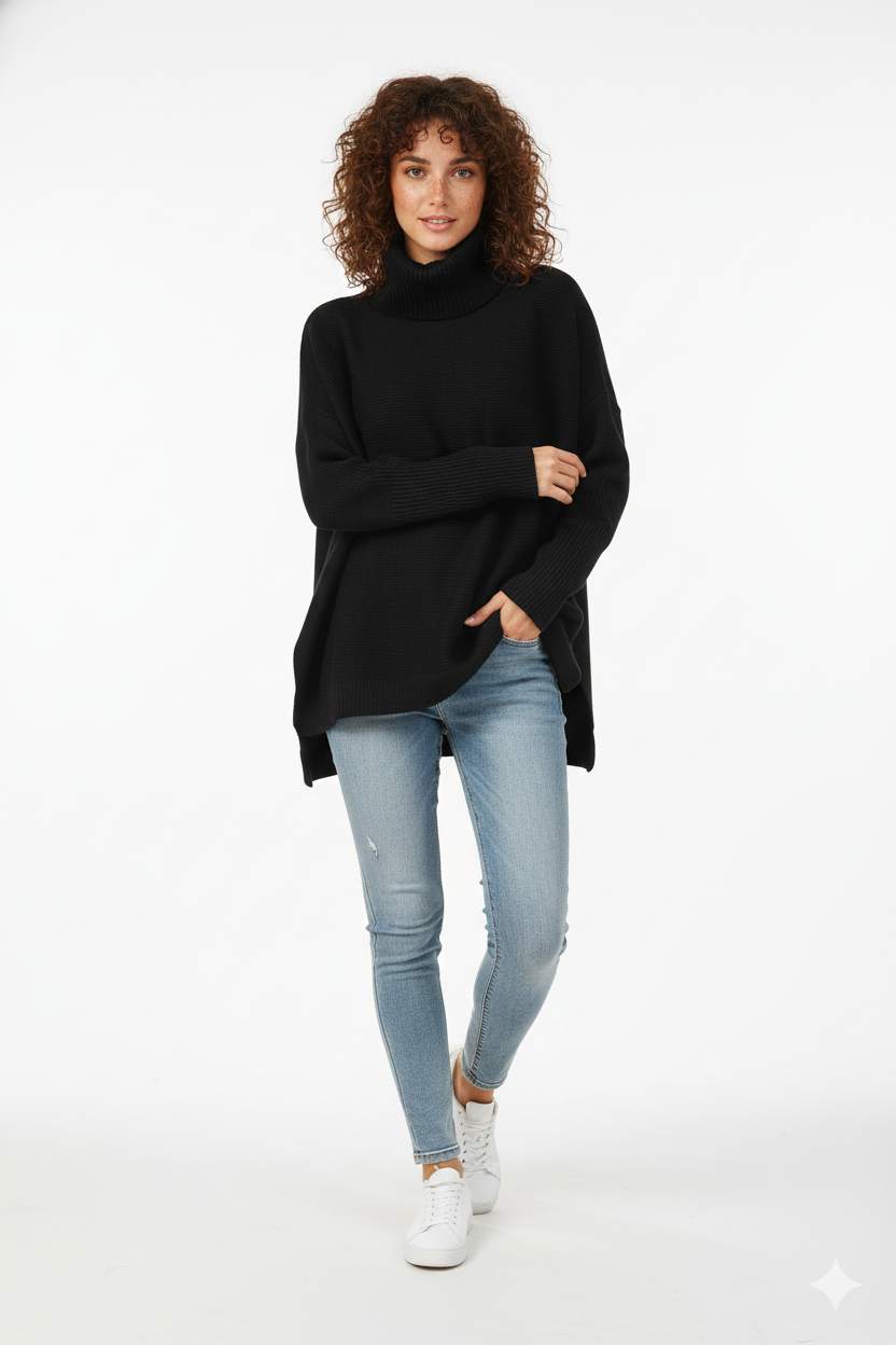 Willow Women's Turtleneck Sweater – Ultra-Soft Oversized Knit with Tall Collar & Chic Style