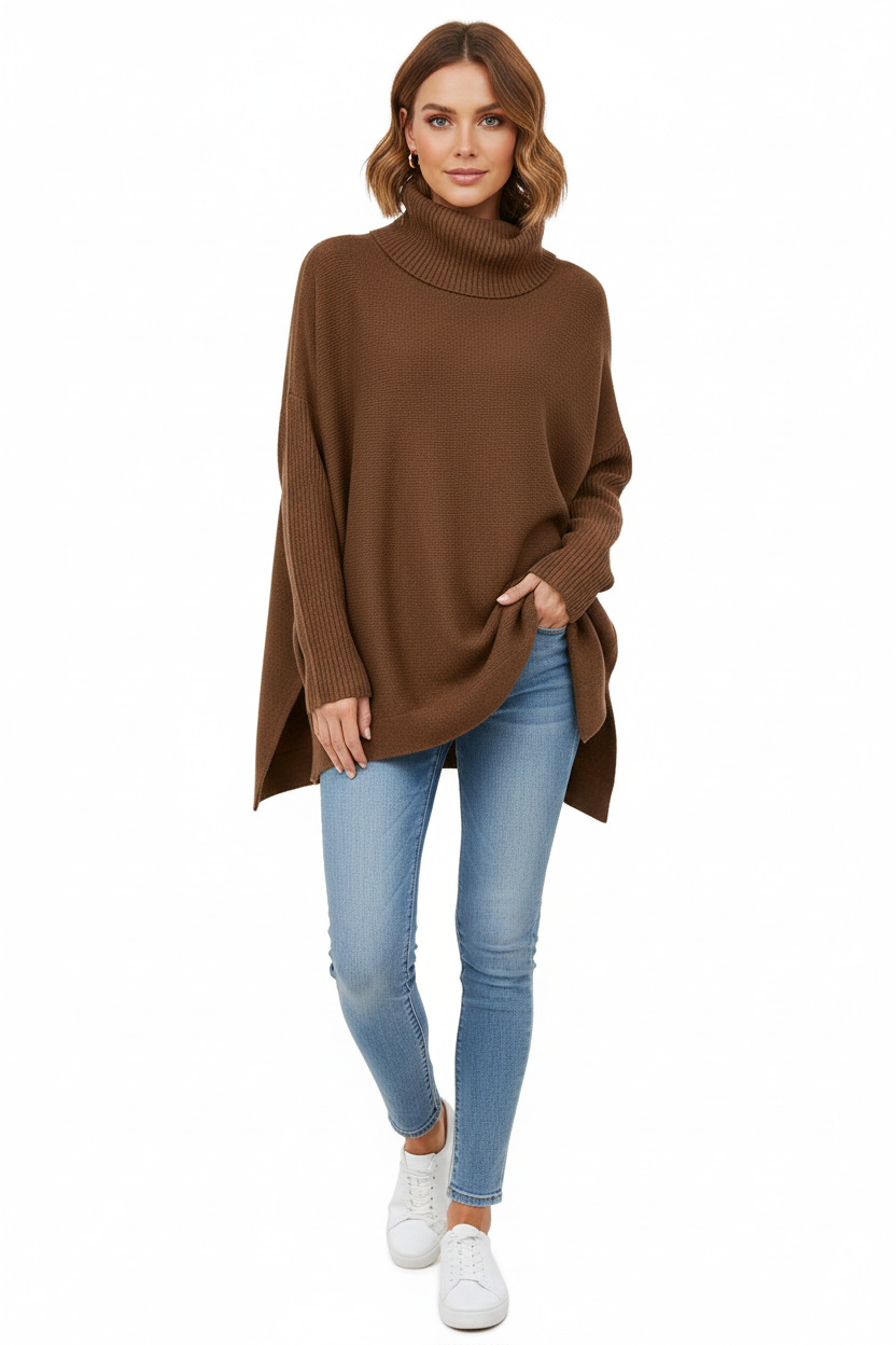 Willow Women's Turtleneck Sweater – Ultra-Soft Oversized Knit with Tall Collar & Chic Style