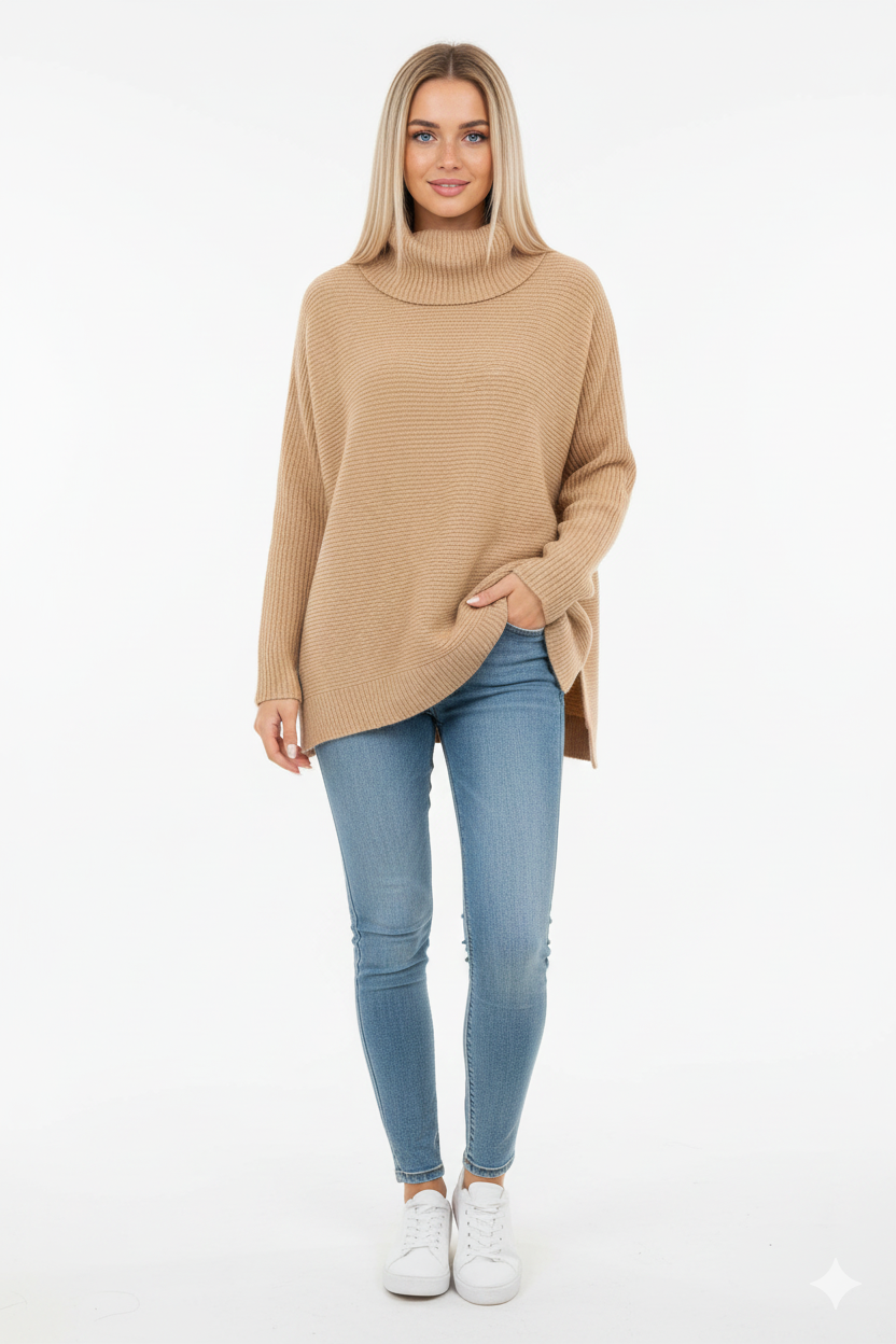 Willow Women's Turtleneck Sweater – Ultra-Soft Oversized Knit with Tall Collar & Chic Style