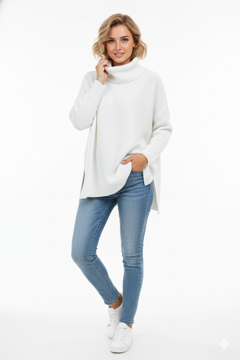 Willow Women's Turtleneck Sweater – Ultra-Soft Oversized Knit with Tall Collar & Chic Style
