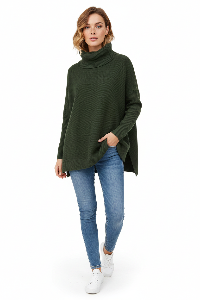 Willow Women's Turtleneck Sweater – Ultra-Soft Oversized Knit with Tall Collar & Chic Style