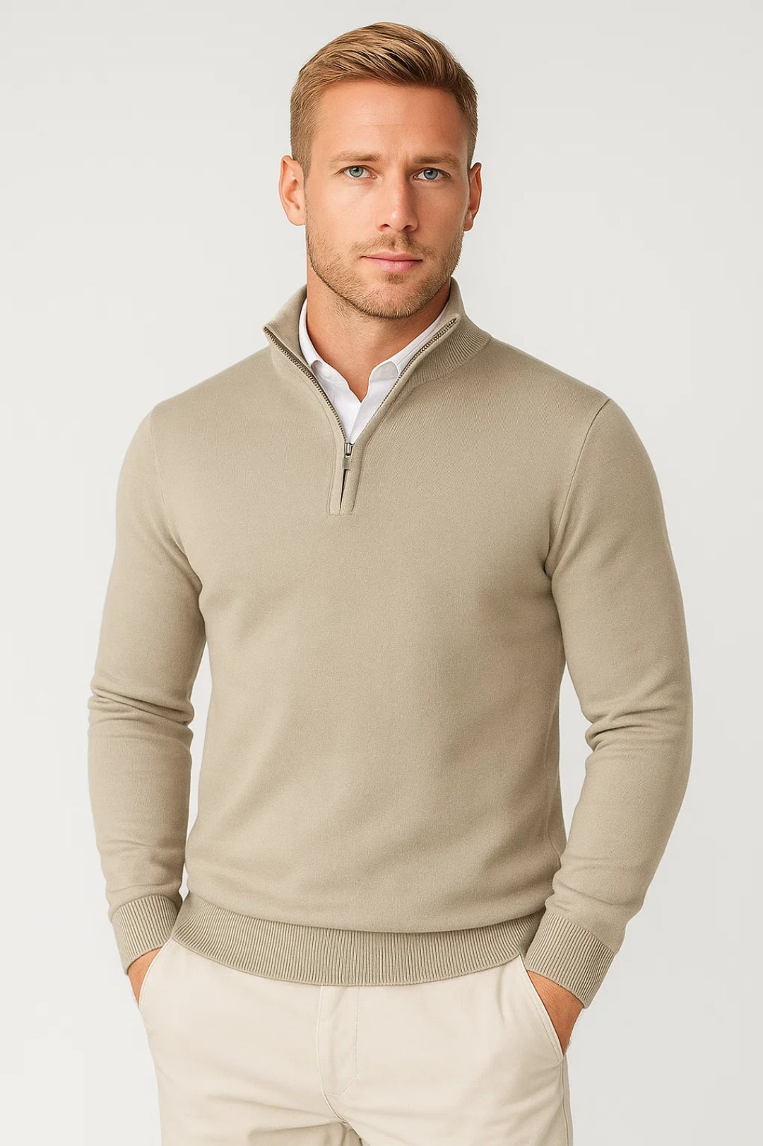 Marcus Men's Half-Zip Sweater – Stand Collar, Soft Knit & Smart-Casual Style