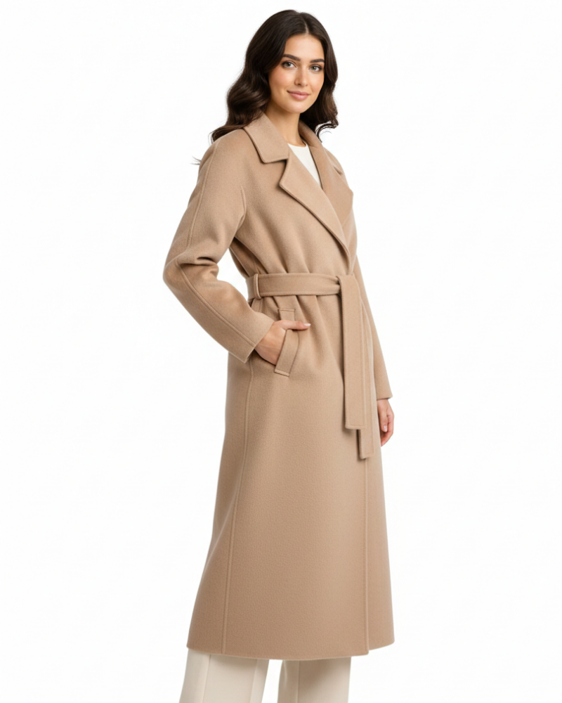 Genevieve Elegant Long Coat for Women – Wool-Blend Coat with Classic Notch Collar