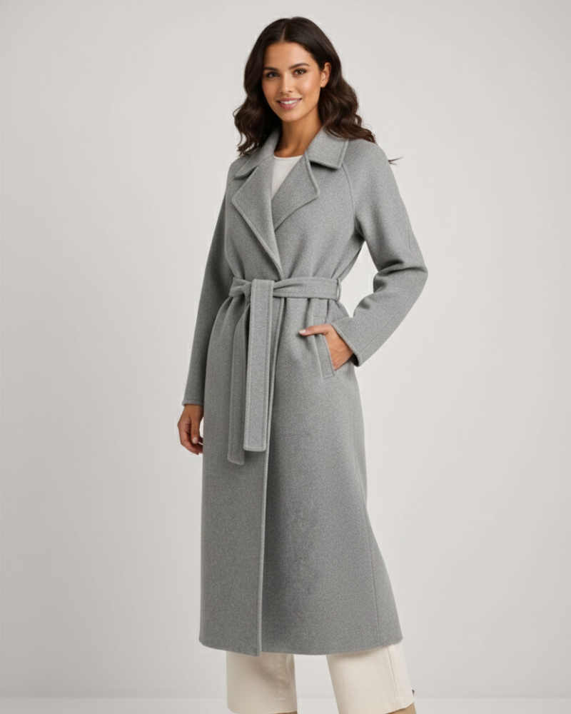 Genevieve Elegant Long Coat for Women – Wool-Blend Coat with Classic Notch Collar