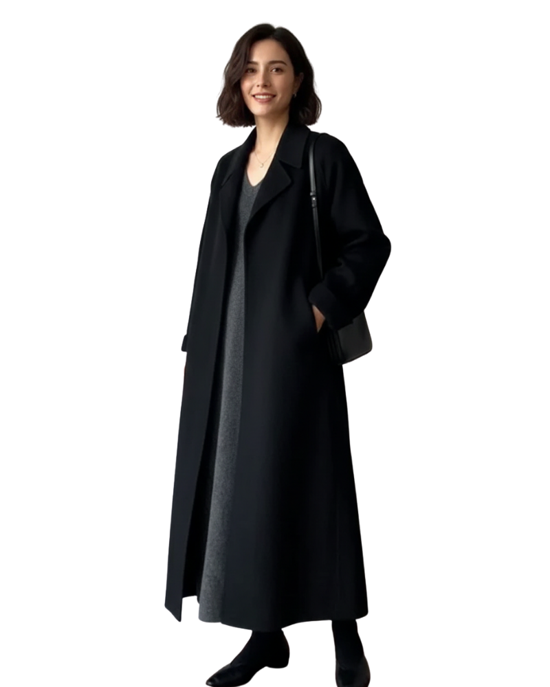Genevieve Elegant Long Coat for Women – Wool-Blend Coat with Classic Notch Collar