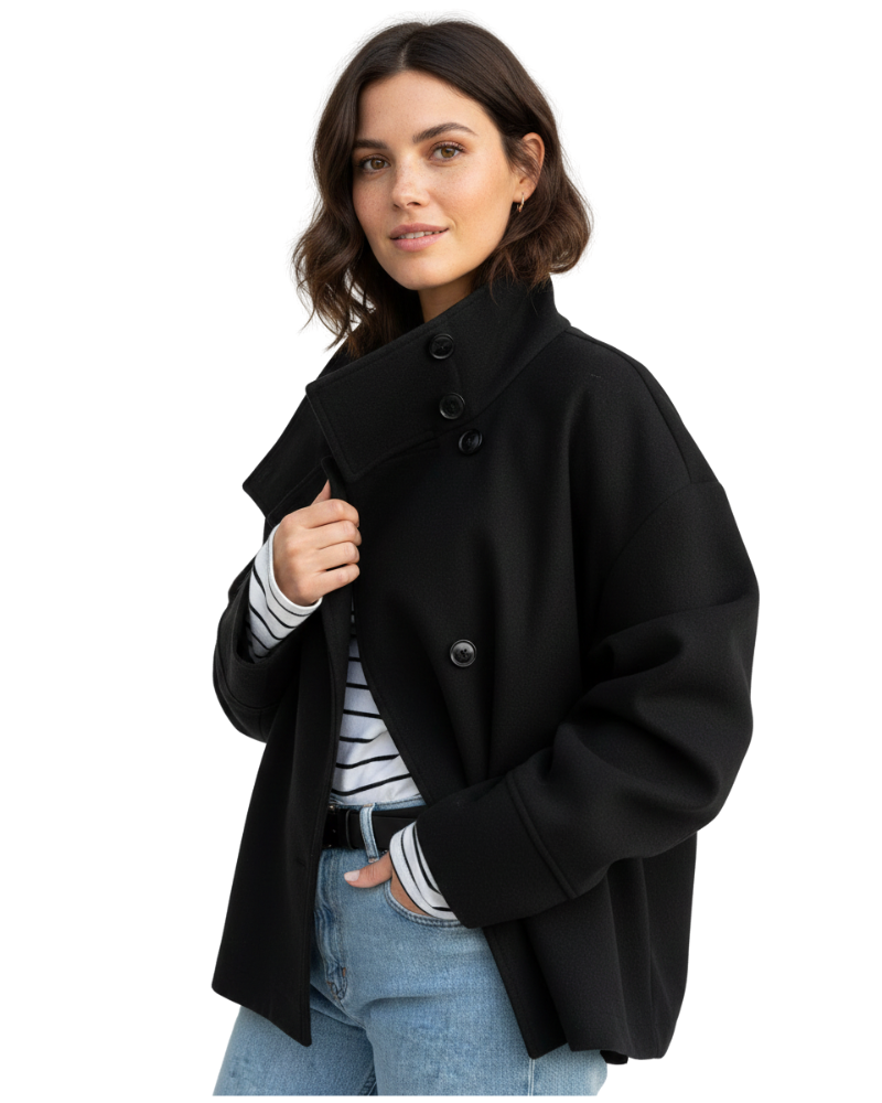 Nadia Cropped Jacket for Women – Chic Coat with Stand-Up Collar & Flattering Silhouette