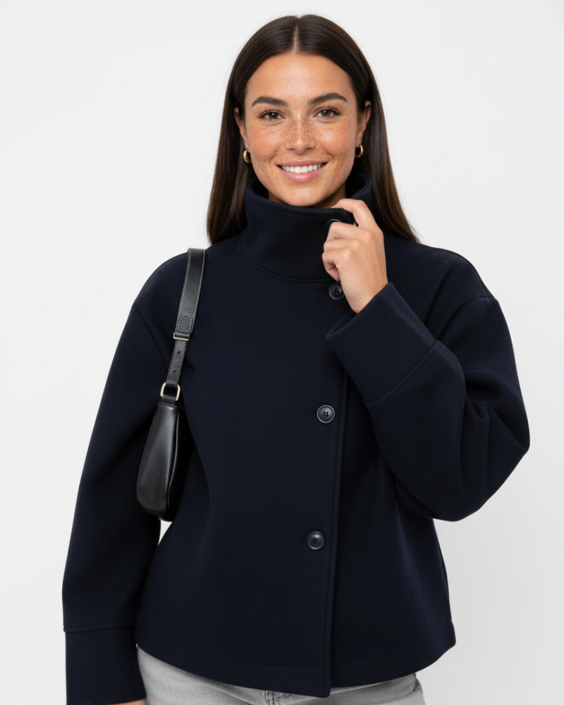 Nadia Cropped Jacket for Women – Chic Coat with Stand-Up Collar & Flattering Silhouette