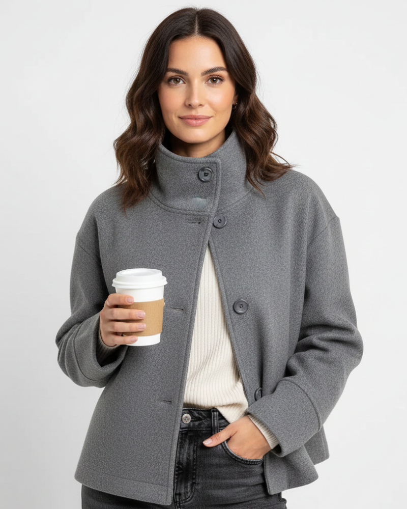 Nadia Cropped Jacket for Women – Chic Coat with Stand-Up Collar & Flattering Silhouette