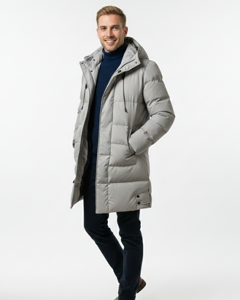 Dominic Men's Long Puffer Coat – Warm Winter Jacket with Hood & Protective Fit