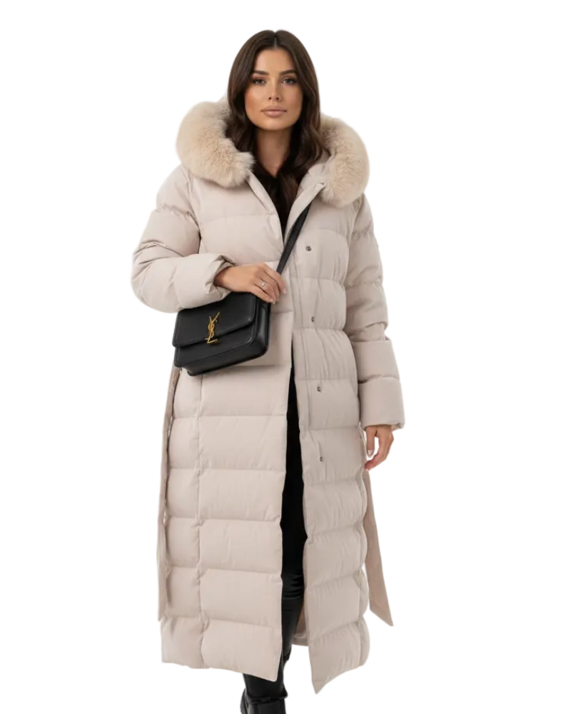 Sofia Long Coat for Women – Warm Water-Repellent Winter Jacket with Hood & Elegant Cut
