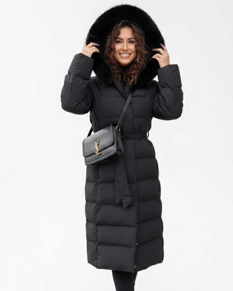 Sofia Long Coat for Women – Warm Water-Repellent Winter Jacket with Hood & Elegant Cut