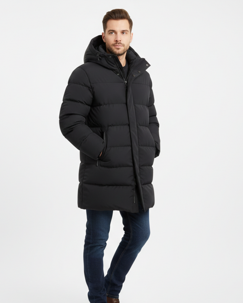 Dominic Men's Long Puffer Coat – Warm Winter Jacket with Hood & Protective Fit