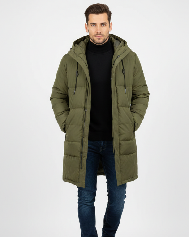 Dominic Men's Long Puffer Coat – Warm Winter Jacket with Hood & Protective Fit