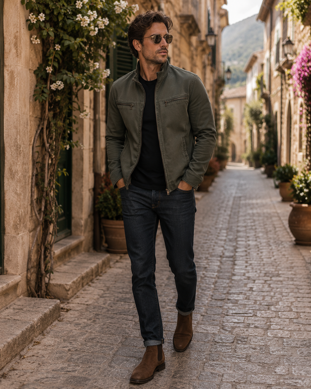 Arthur Men's Cotton Jacket – Vintage Washed Finish, Lapel Collar & Zip Front