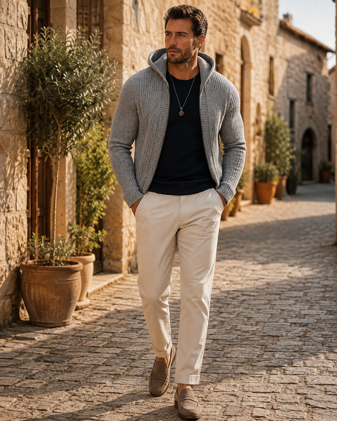 Caleb Men's Hooded Knit Cardigan – Slim Fit, Zip-Up Front & Solid Colour