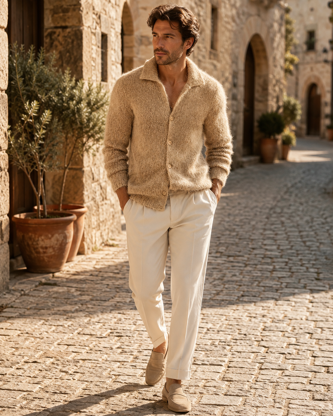Ethan Men's Knitted Cardigan – Retro Lapel, Textured Knit & Casual Fit