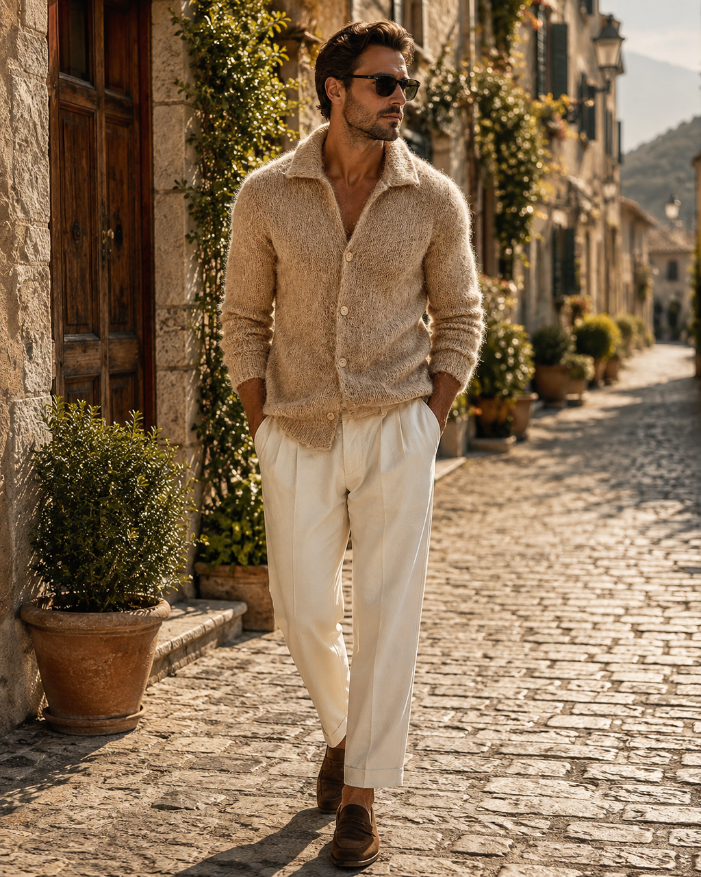 Ethan Men's Knitted Cardigan – Retro Lapel, Textured Knit & Casual Fit