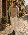 Ethan Men's Knitted Cardigan – Retro Lapel, Textured Knit & Casual Fit