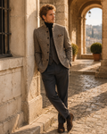 Theo Men's Tweed Plaid Jacket – Stand Collar, Retro Style & Casual Fit