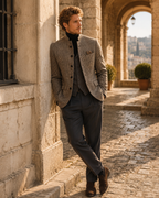 Theo Men's Tweed Plaid Jacket – Stand Collar, Retro Style & Casual Fit