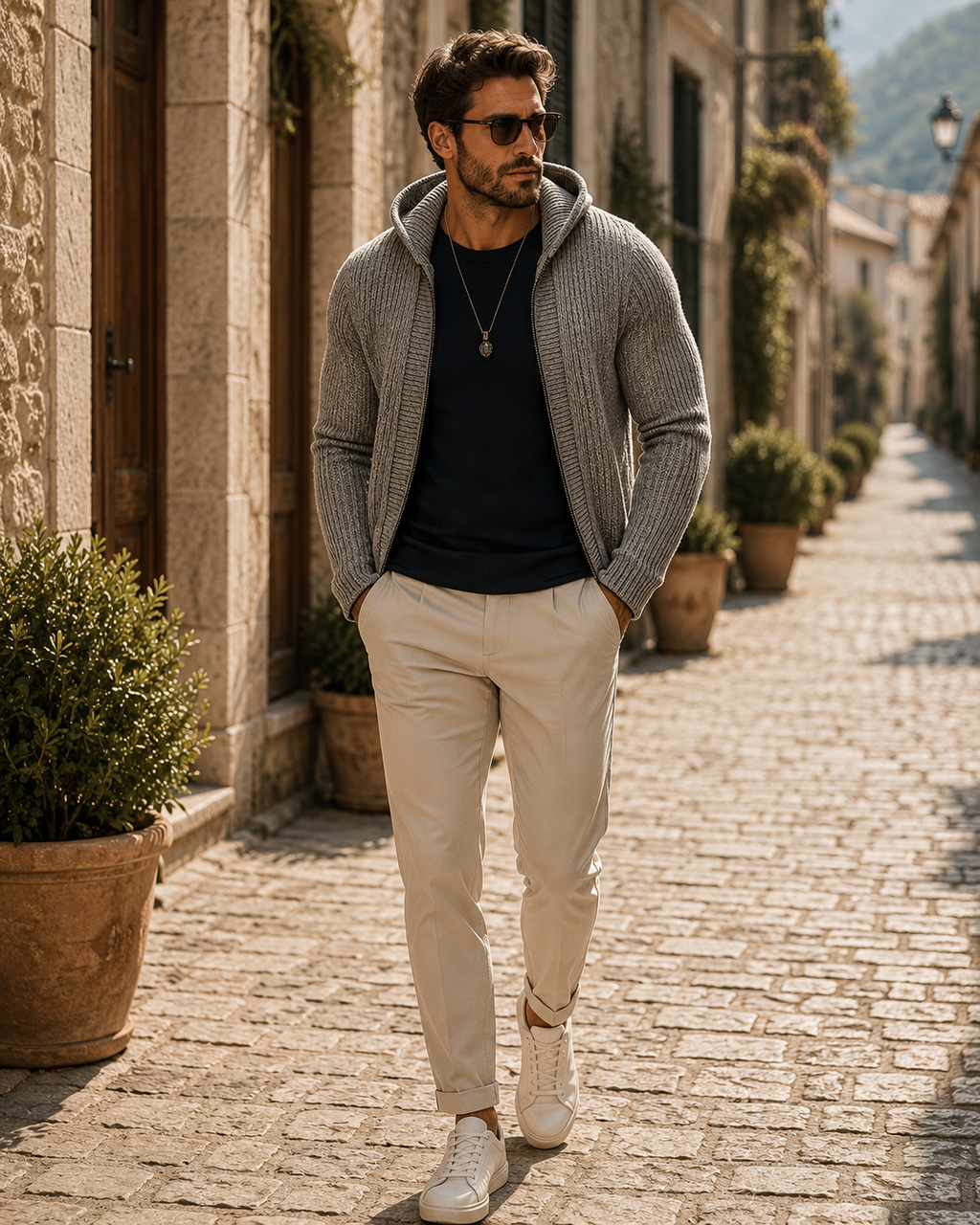 Caleb Men's Hooded Knit Cardigan – Slim Fit, Zip-Up Front & Solid Colour