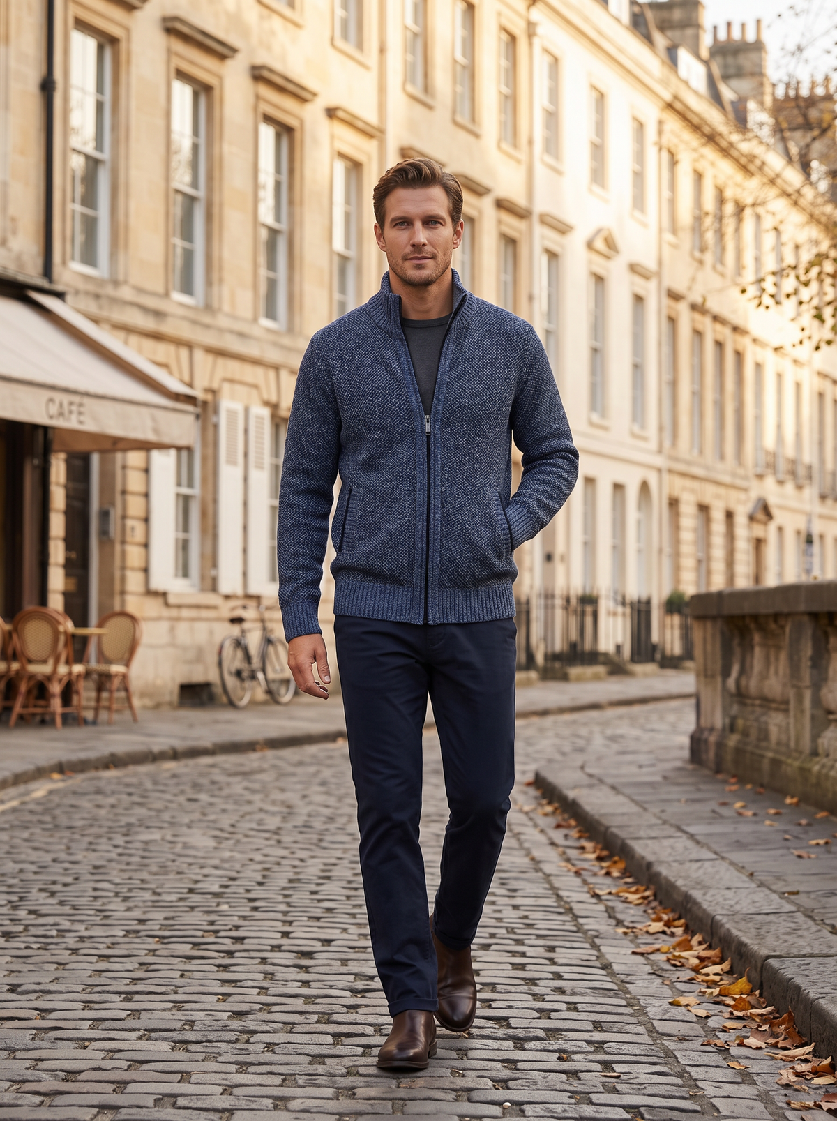 Peter Men's Knit Jacket – Plaid Fleece Lined, Stand Collar & Zip Front