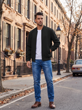 Adrian Men's Linen Bomber Jacket – Full Zip, Ribbed Trims & Side Pockets