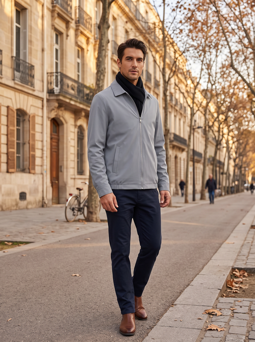 Andrew Men's Lightweight Zip Jacket – Laydown Collar, 3 Pockets & Elastic Hem