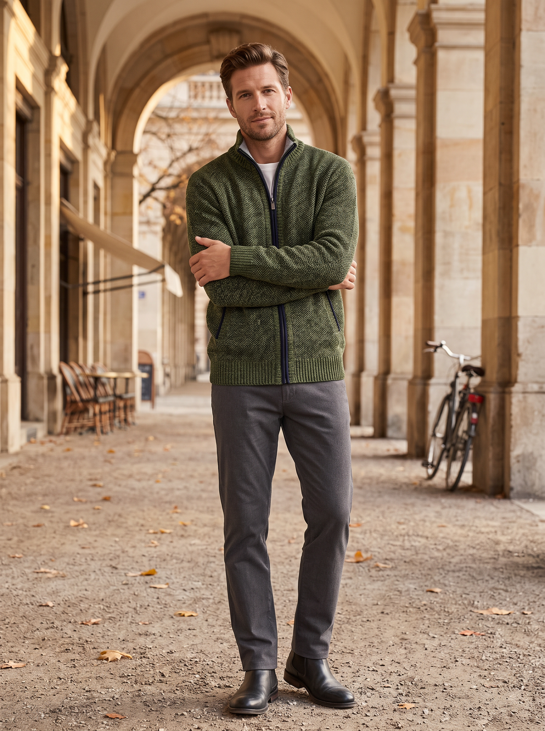 Peter Men's Knit Jacket – Plaid Fleece Lined, Stand Collar & Zip Front