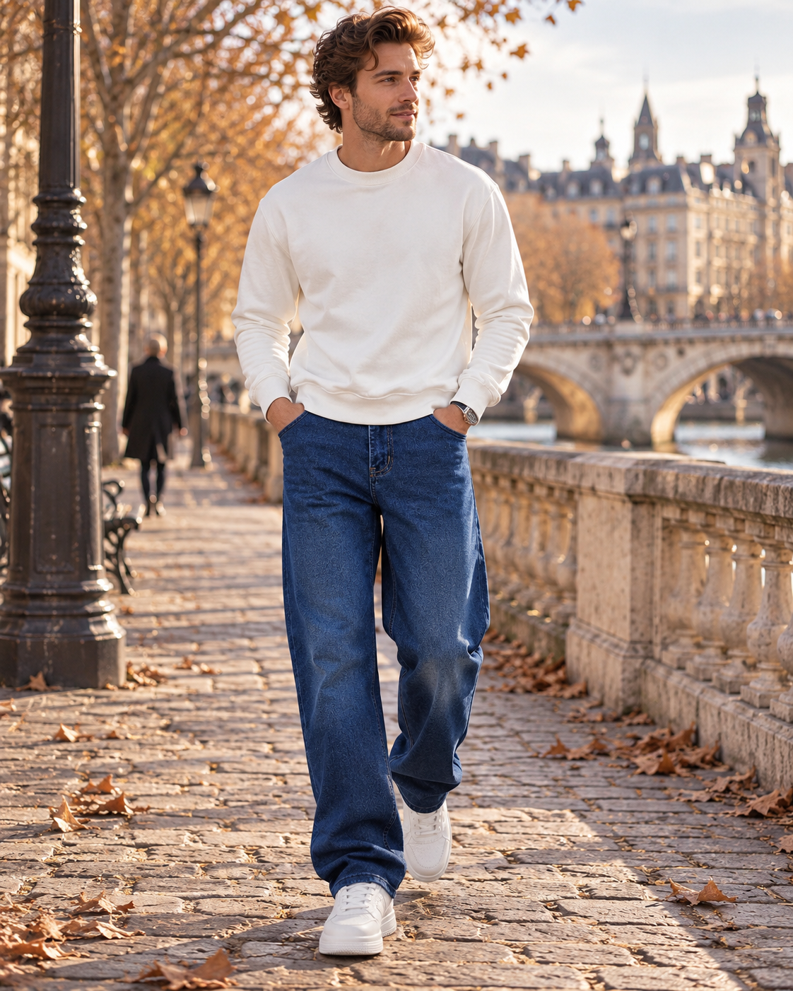 Harrison Men's Baggy Jeans – Mid-Rise, Straight Leg, Stretch Denim & 5 Pockets