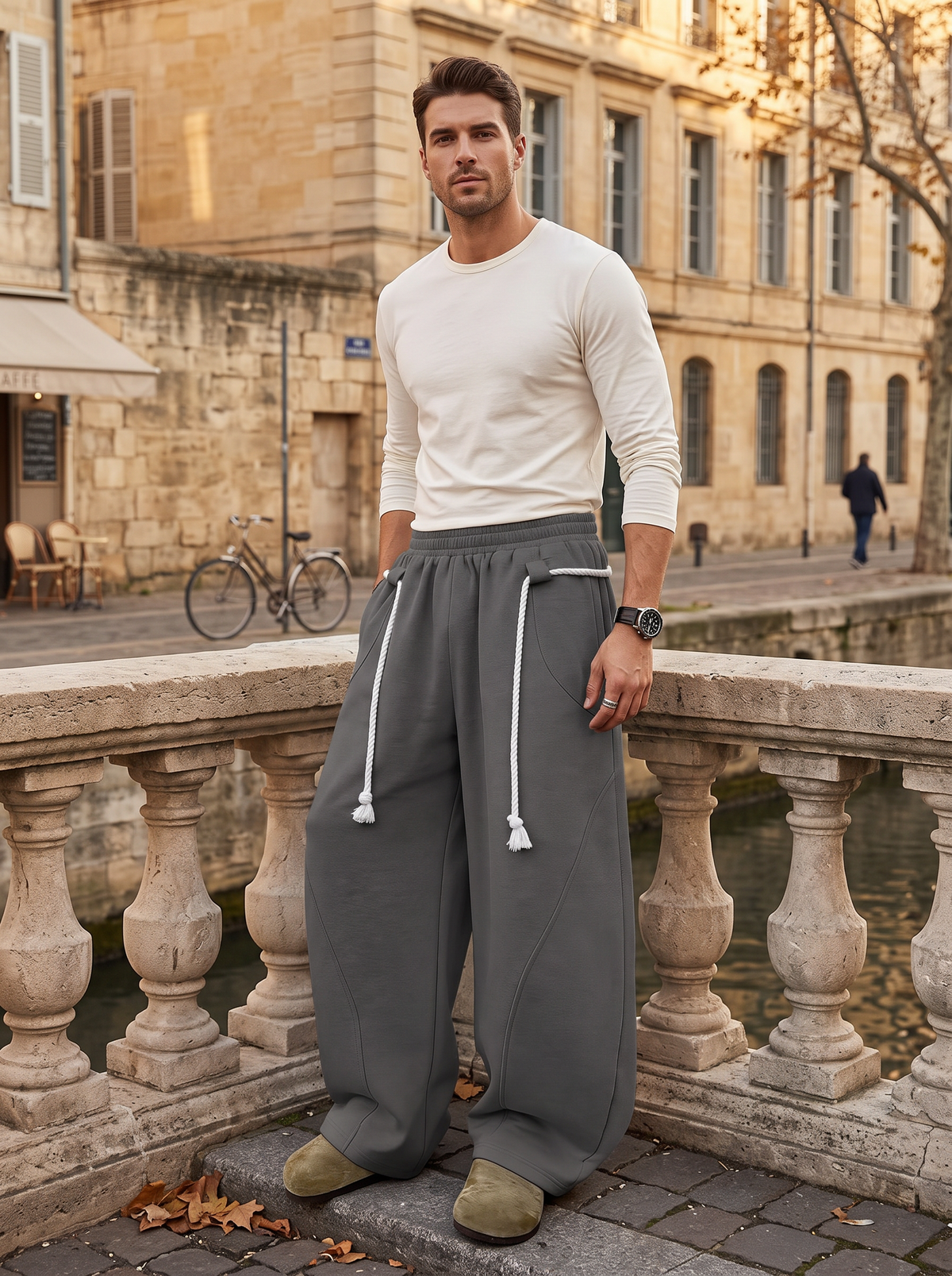 Liam Men's Baggy Sweatpants – Rope Detail, Elastic Waist & Side Pockets