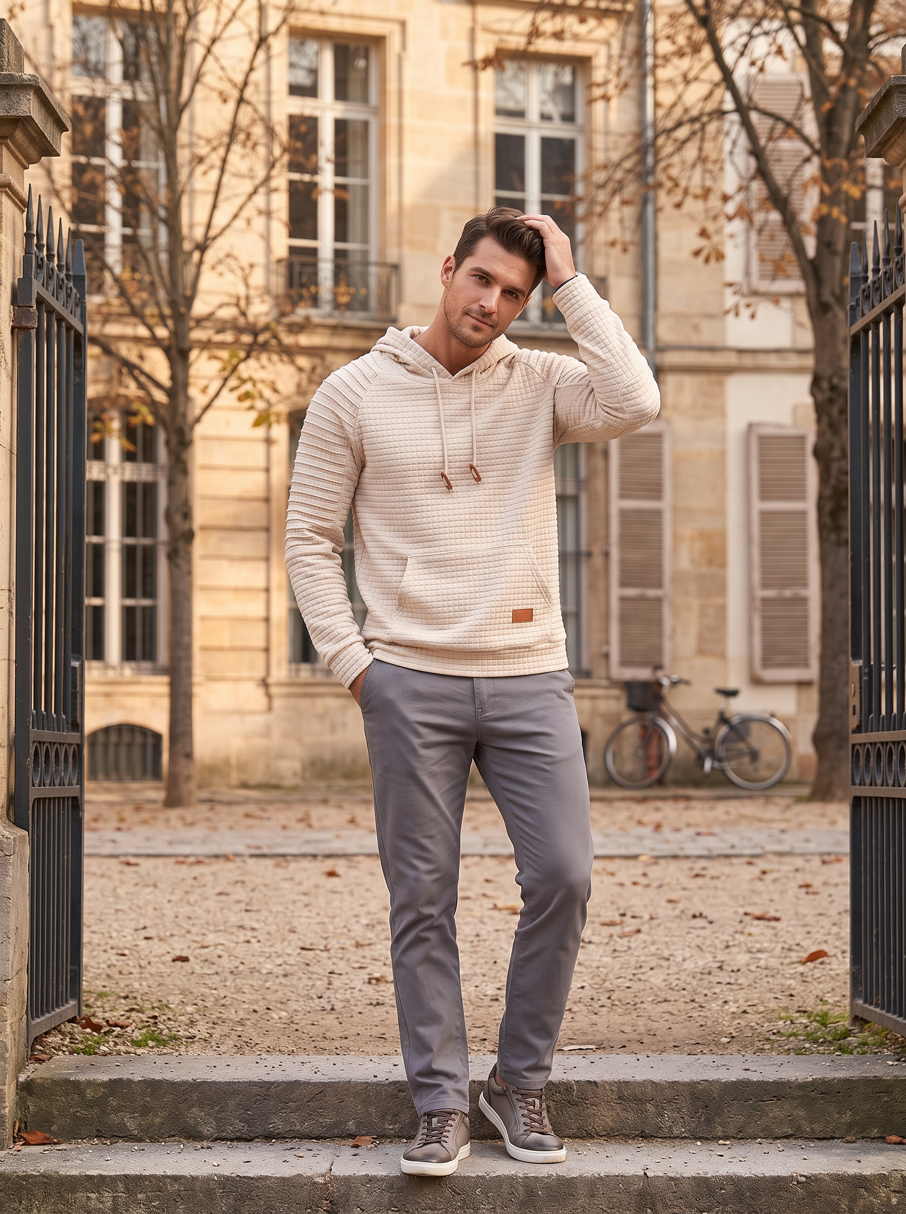 Anthony Men's Waffle Knit Hoodie – Drawstring Hood, Long Sleeves & Kangaroo Pocket