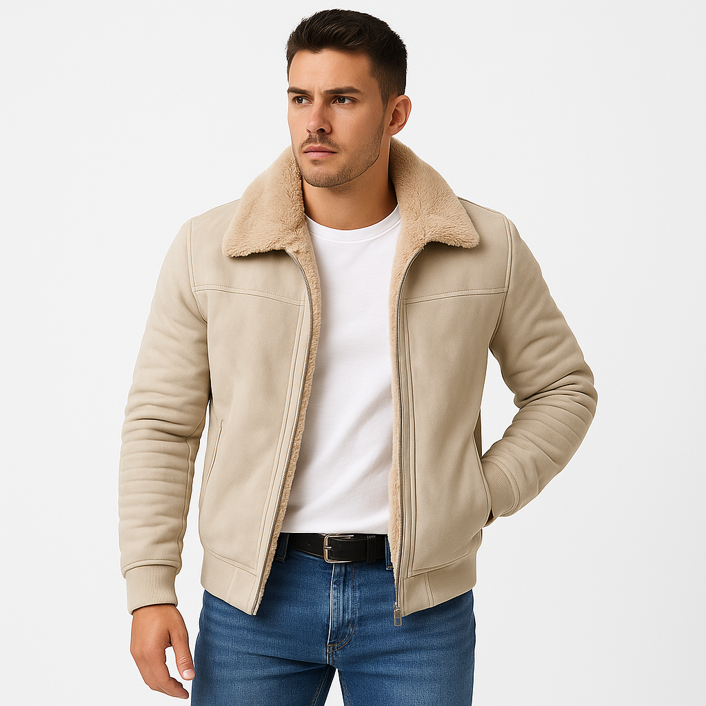 Julian Men's Fur-Collar Jacket – Elegant Zip-Up Coat with a Modern Slim Fit