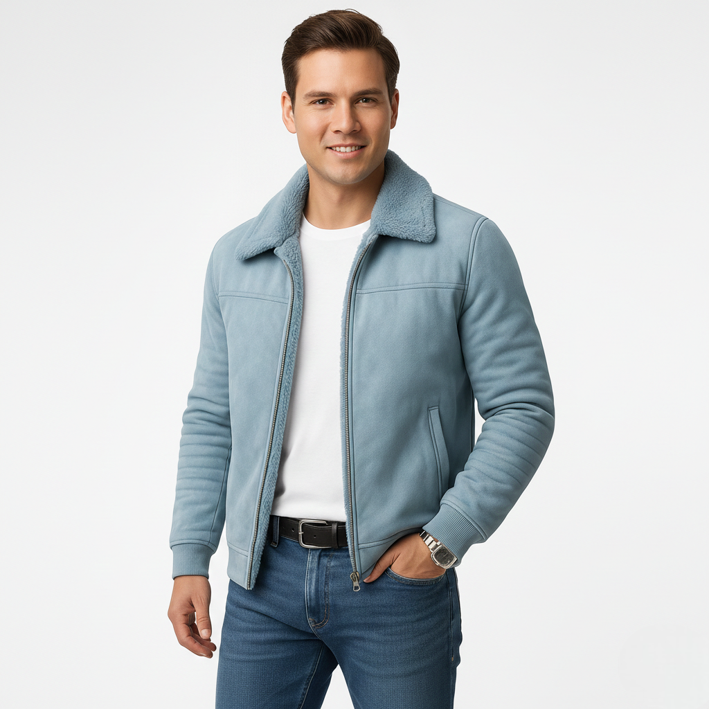 Julian Men's Fur-Collar Jacket – Elegant Zip-Up Coat with a Modern Slim Fit