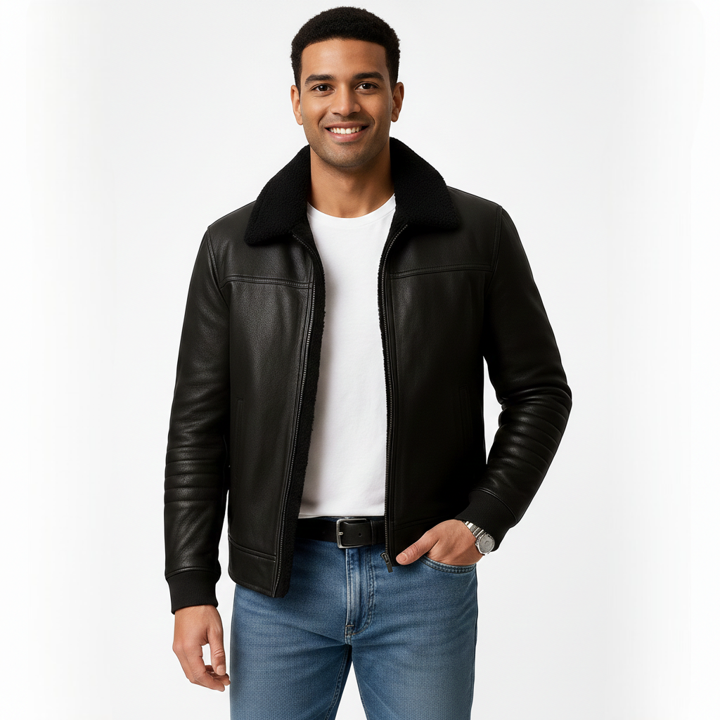 Julian Men's Fur-Collar Jacket – Elegant Zip-Up Coat with a Modern Slim Fit