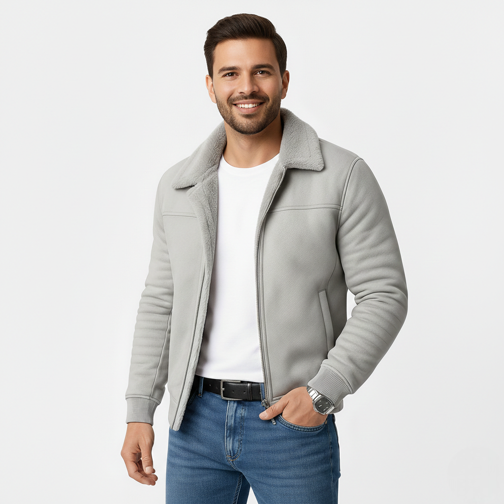 Julian Men's Fur-Collar Jacket – Elegant Zip-Up Coat with a Modern Slim Fit