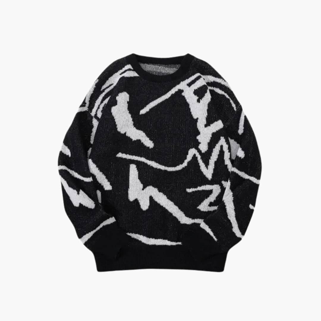 Miles Men's Knit Sweater – Abstract-Print Pullover with Ribbed Hem and Cuffs for Fall/Winter