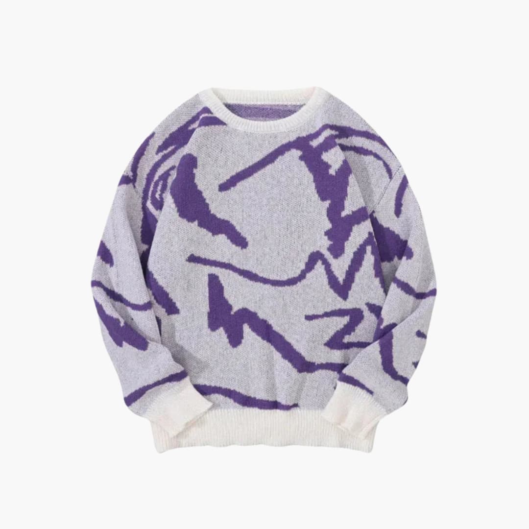 Miles Men's Knit Sweater – Abstract-Print Pullover with Ribbed Hem and Cuffs for Fall/Winter