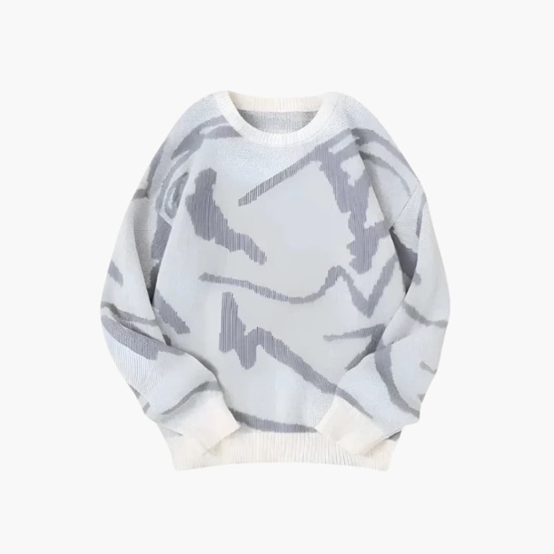 Miles Men's Knit Sweater – Abstract-Print Pullover with Ribbed Hem and Cuffs for Fall/Winter