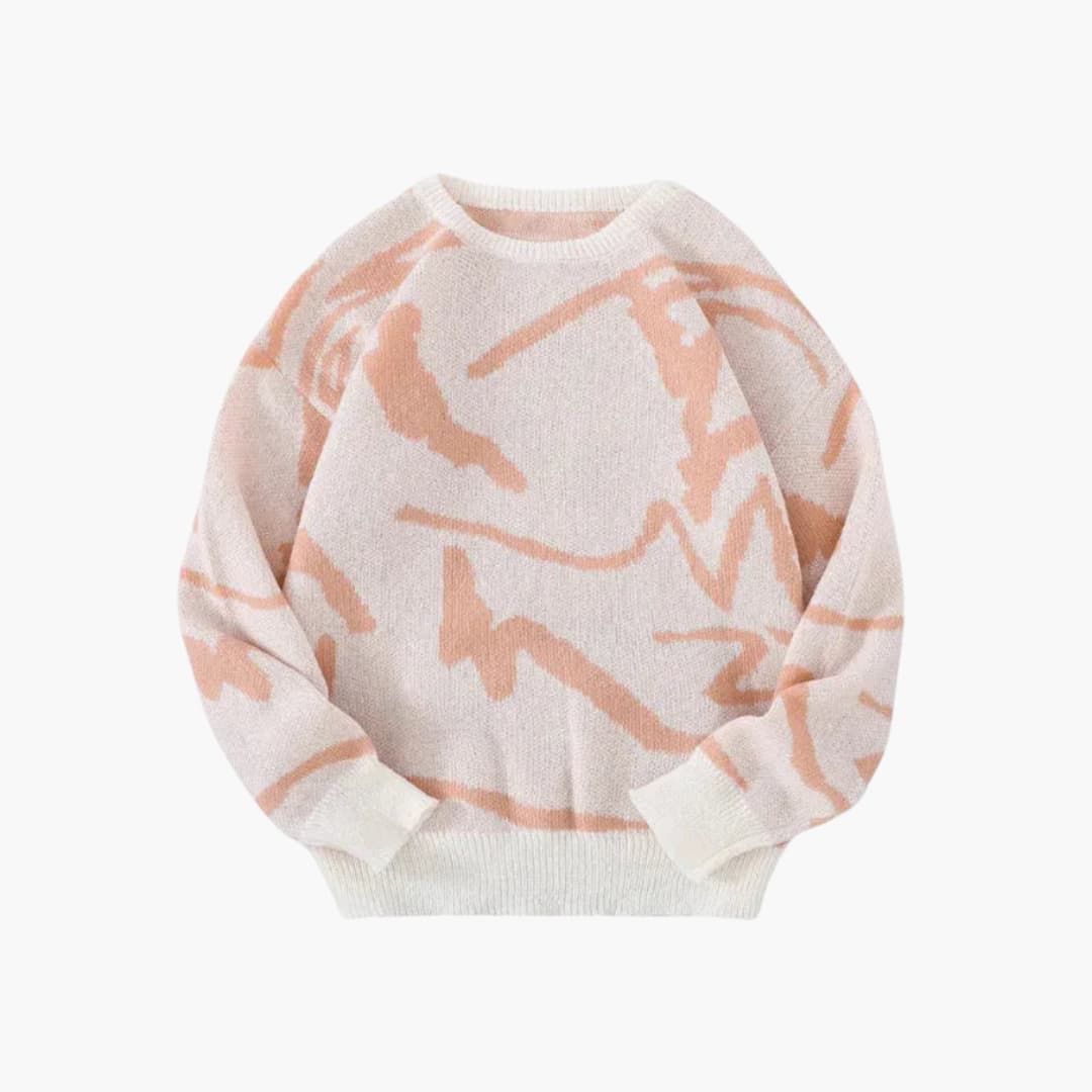 Miles Men's Knit Sweater – Abstract-Print Pullover with Ribbed Hem and Cuffs for Fall/Winter