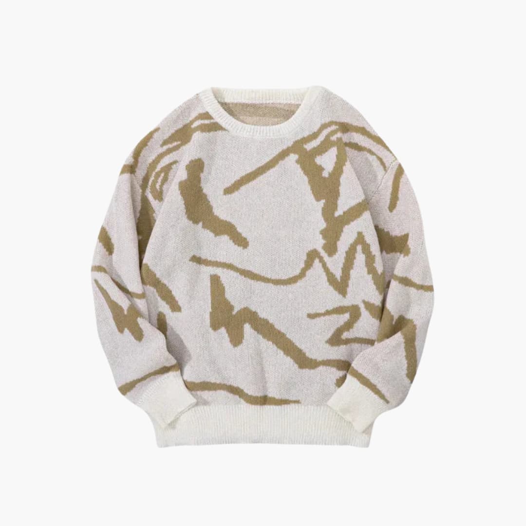Miles Men's Knit Sweater – Abstract-Print Pullover with Ribbed Hem and Cuffs for Fall/Winter