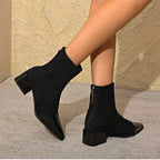 Marielle Ankle Boots for Women – Refined Suede Boots with Patent Accents & Comfy Block Heel