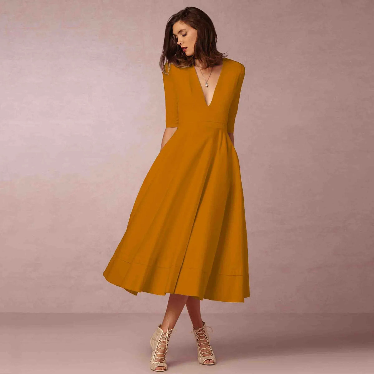Celeste Women's Midi Dress – Fitted Cotton Dress with an Elegant Cut
