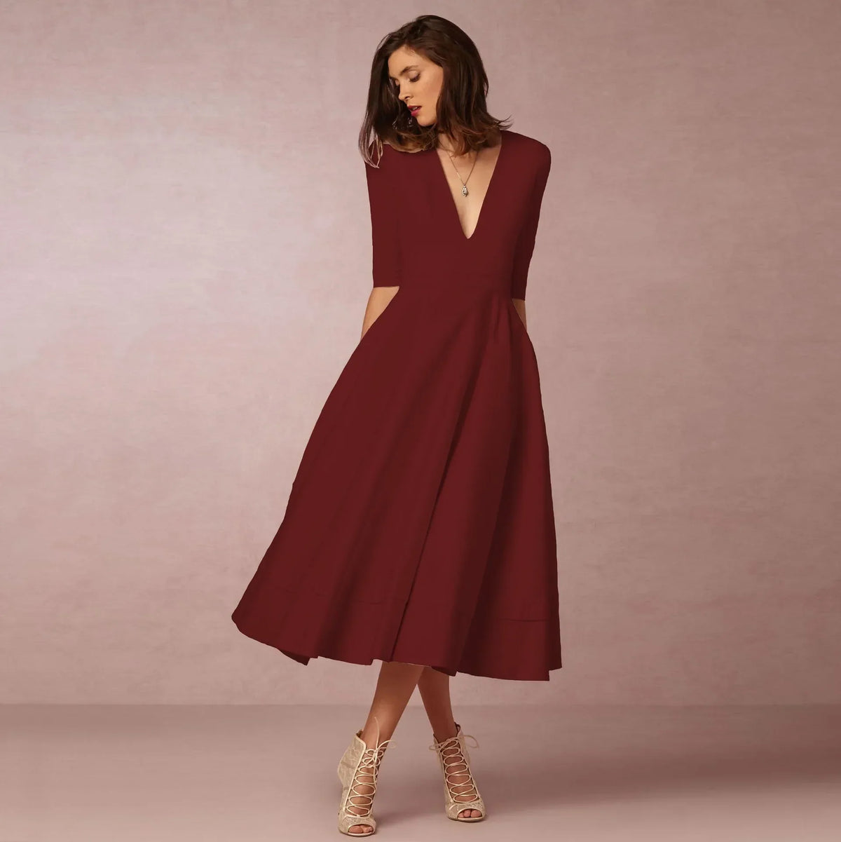 Celeste Women's Midi Dress – Fitted Cotton Dress with an Elegant Cut