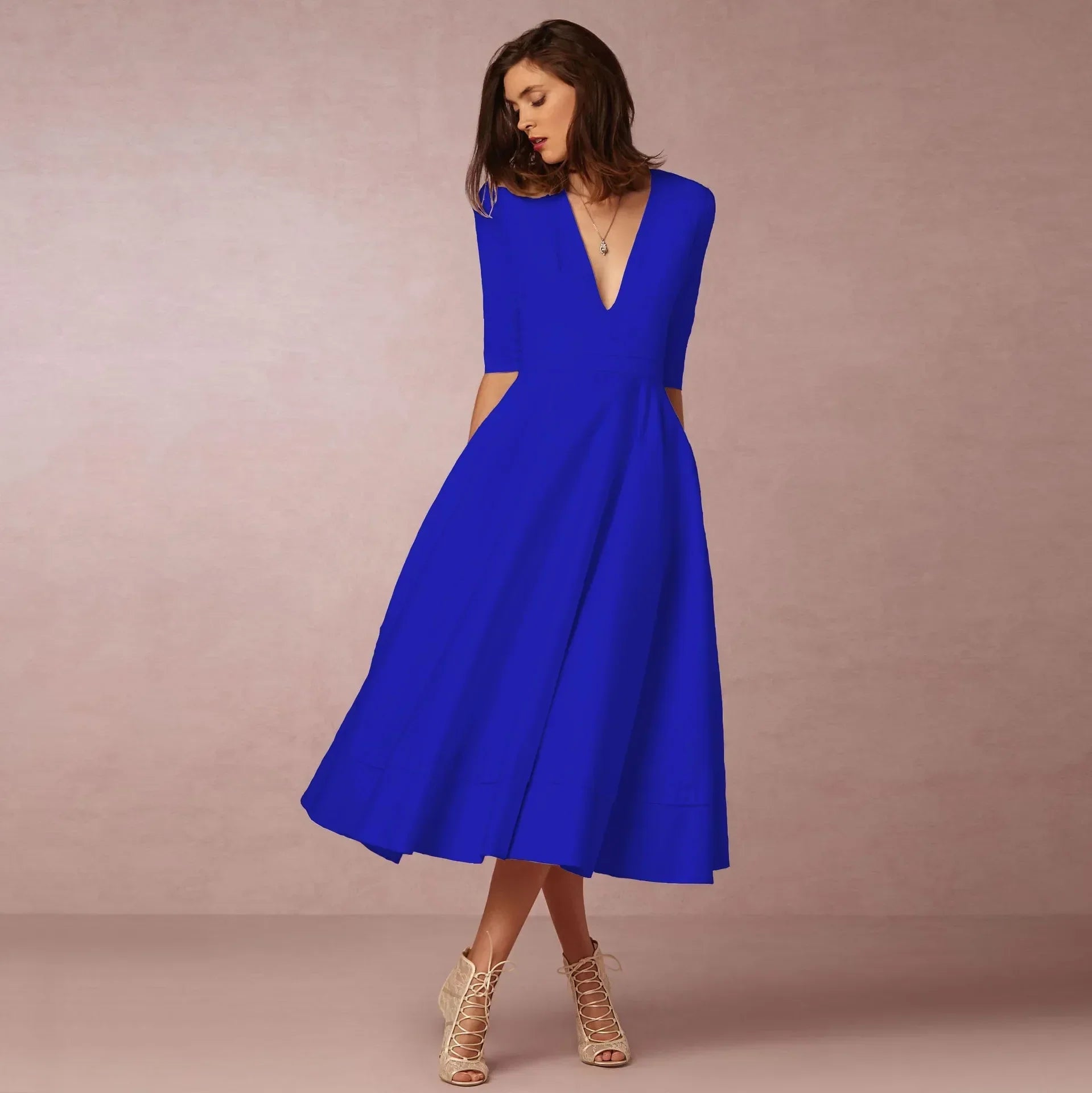 Celeste Women's Midi Dress – Fitted Cotton Dress with an Elegant Cut