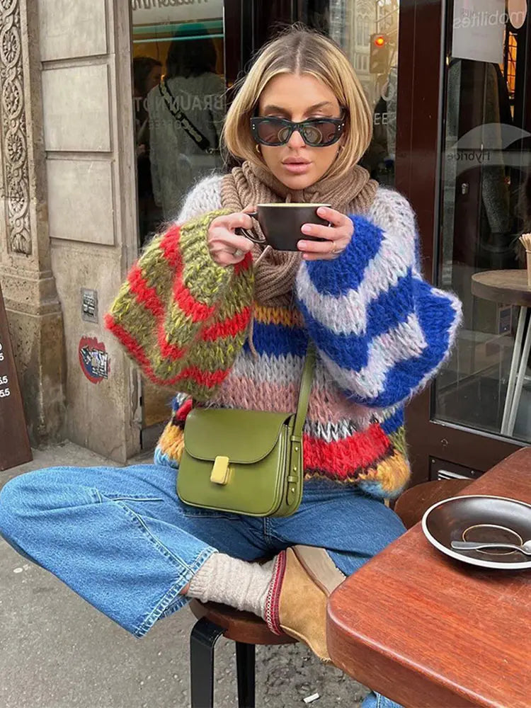 Nina Multicolor Mohair Sweater – Bold Style & Snug Comfort for Women