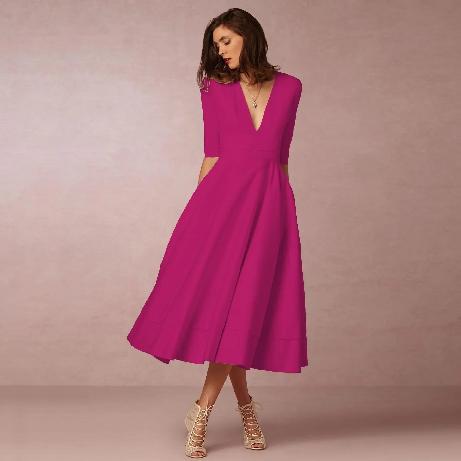 Celeste Women's Midi Dress – Fitted Cotton Dress with an Elegant Cut