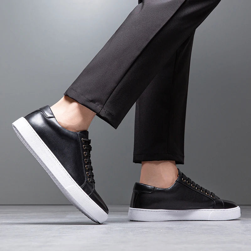 Marco Men's Leather Sneakers – Sleek Genuine Leather Sneakers with a Cushioned Sole and Timeless Design