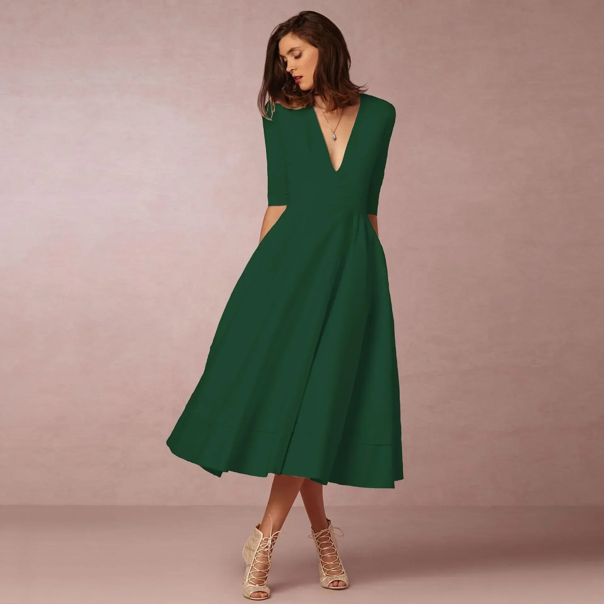 Celeste Women's Midi Dress – Fitted Cotton Dress with an Elegant Cut